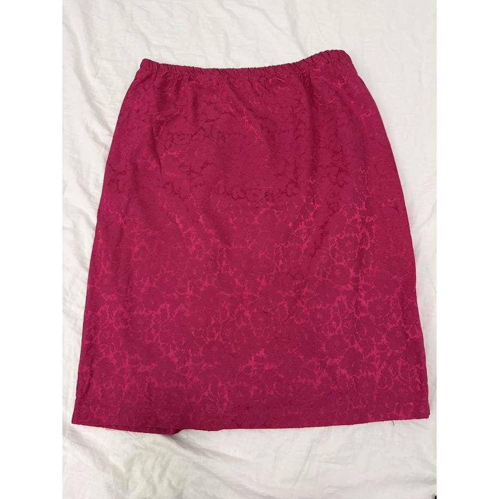 Vintage Dark Pink Floral Brocade Midi Skirt Size 16W Made In USA
